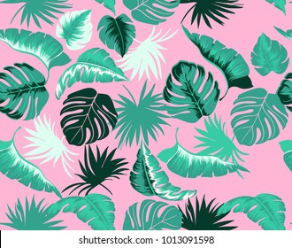 Vector seamless pattern with elements exotic leaves for fabrics