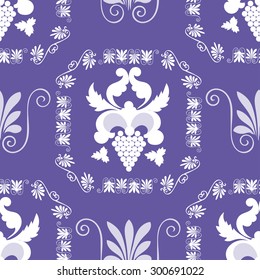 Vector seamless pattern. Elements in the form of a leaf, grapes