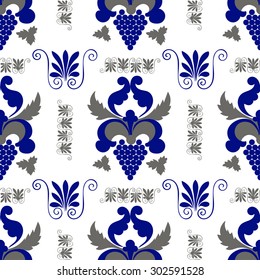 Vector seamless pattern. Elements in the form of a leaf, grapes