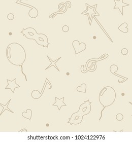 
Vector seamless pattern. Elements of a merry children's holiday on a beige background.