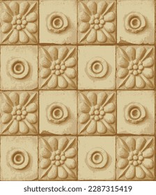 vector seamless pattern with elements of old architecture, tiles, rosettes with geometric ornament. stylized flower or star. Suitable for packaging, paper, fabric