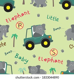 Vector seamless pattern with elephant driver. Creative vector childish background for fabric, textile, nursery wallpaper, poster, card, brochure. Vector illustration background. African safari.