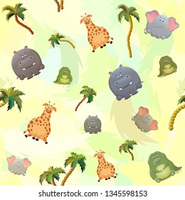 Vector Seamless Pattern Elephant Giraffe Crocodile Stock Vector