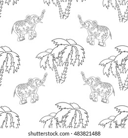 vector of seamless pattern with elephant and palm tree