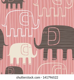 Vector seamless pattern with elephants