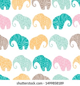 Vector  seamless pattern with elephants on white background