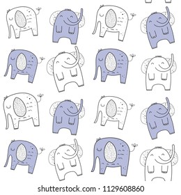 Vector seamless pattern with elephants. Scandinavian style. Cute print with animals