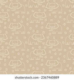 Vector seamless pattern with elephant.Tropical jungle cartoon creatures.Pastel animals background.Cute natural pattern for fabric, childrens clothing,textiles,wrapping paper.