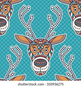 Vector seamless pattern with elk. Vintage decorative elements. Oriental pattern, vector illustration.  Islam, Arabic, Indian, turkish, pakistan, chinese, ottoman motifs