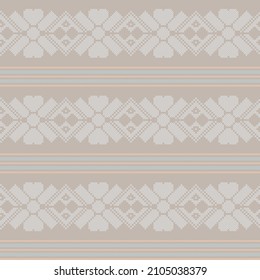 Vector seamless pattern. Embroidered texture in cross stitch with borders.