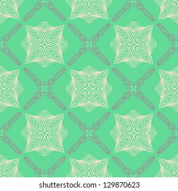 vector seamless pattern in emerald green, with thin delicate elegant lines, rich ornamental website or wedding invitation background, as well as wallpaper or textile for spring fashion.