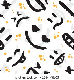 Vector seamless pattern with emoticons, emoji, kaomoji. Modern wallpaper with graffiti elements for the textile industry, prints, cards and wrapping paper. Excellent template for any of your designs.