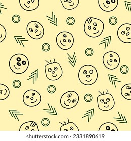 Vector seamless pattern with emoticons. Smiling emoticons. Fashion vector illustration. Suitable for fabric, textile, gifts, wallpaper, book decoration, etc.