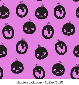Vector seamless pattern with emotional pumpkins. Background for Halloween. Packaging and fabric design.