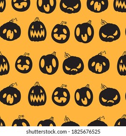 Vector seamless pattern with emotional pumpkins. Background for Halloween. Packaging and fabric design.