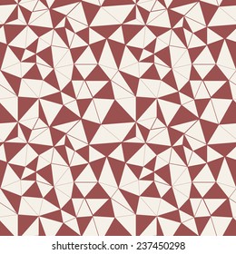 Vector seamless pattern with empty and filled triangles. Irregular abstract linear grid. Graphical monochrome background.  Contrast ornament in trendy color Marsala