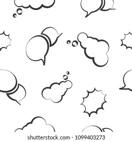Vector seamless pattern with empty white bubble speech and thought. Cartoon pop art and comic outline bubbles. Design for web page backgrounds, fabric, wallpaper, textile and decor.