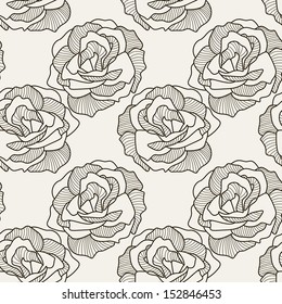 Vector seamless pattern. Endless background with roses. Graphic floral texture.