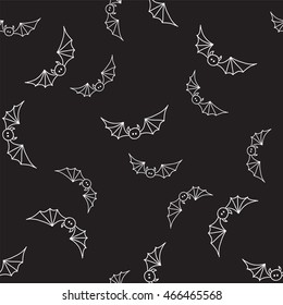Vector seamless pattern, endless background. Halloween holiday lovely doodles, black and white only, blackboard style. Perfect for cotton, fabric, web, paper, textile, texture. Bat mouse ornament