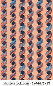 vector seamless pattern of endless spiral in blue and orange-yellow colours, main colour is orange