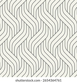 Vector seamless pattern. Endless, stylish, tileable design. Rippled, monochrome, geometric background. Linear, weaved grid. Thin, interlaced swatch.