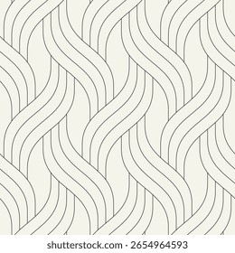 Vector seamless pattern. Endless, stylish, tileable design. Rippled, monochrome, geometric background. Linear, weaved grid. Thin, interlaced swatch.