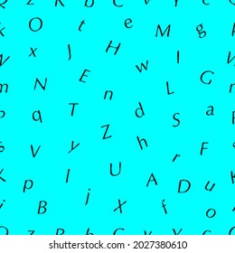 Vector seamless pattern with the English alphabet on a blue background. 