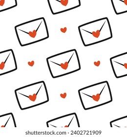 Vector seamless pattern with envelopes and hearts for Valentine’s Day 