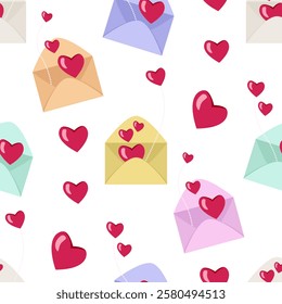 Vector - seamless pattern of envelopes with hearts.