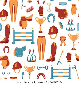 vector seamless pattern with equestrian items on isolated background