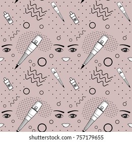 Vector seamless pattern of equipment for permanent make-up. Used for backgrounds on the site, business cards, wallpaper, textiles.