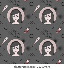 Vector seamless pattern of equipment for permanent make-up. Used for backgrounds on the site, business cards, wallpaper, textiles.