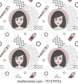 Vector seamless pattern of equipment for permanent make-up. Used for backgrounds on the site, business cards, wallpaper, textiles.