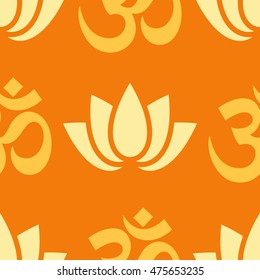 Vector seamless pattern with esoteric,hinduism,buddhism symbols