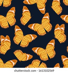Vector seamless pattern with Ethnic african butterflies, in vector EPS10 contrast yellow stylish dark blue background,design for fashion,fabric,web,wallpaper,wrapping and all prints