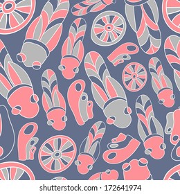 Vector seamless pattern  ethnic background with beetles, wheels. 