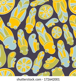 Vector seamless pattern  ethnic background with beetles, wheels. 