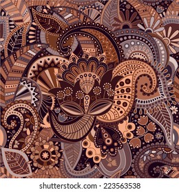 Vector seamless pattern. Ethnic brown background