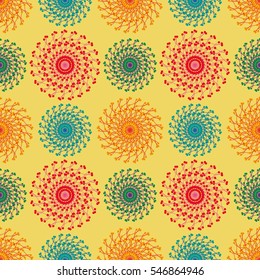 Vector seamless pattern with ethnic colorful mandalas.