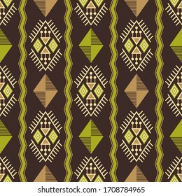 Vector seamless pattern with ethnic elements. Geometric abstract background with oriental folk motifs. Design with ornament for textile or paper.
