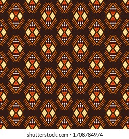 Vector seamless pattern with ethnic elements. Geometric abstract background with oriental folk motifs. Design with ornament for textile or paper.
