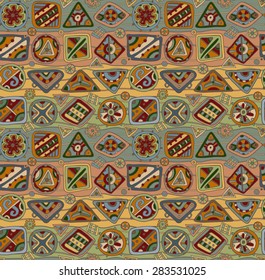 Vector seamless pattern with ethnic elements. Colorful abstract background.