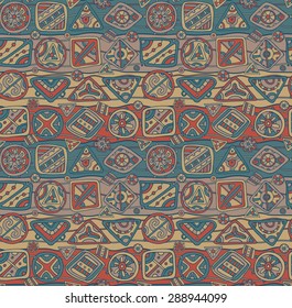 Vector seamless pattern with ethnic elements. Colorful abstract background.