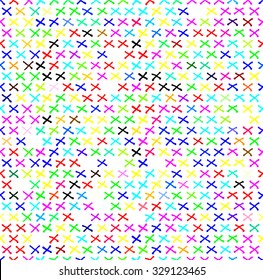 Vector seamless pattern. Ethnic pattern embroidery crosses stitches and stitch. Light gray abstract background.
