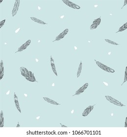 Vector Seamless pattern with ethnic feathers. Tribal Feathers Vintage Pattern. Hand Drawn Doodles. 