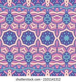 Vektornahtloses Muster. Ethnische Mandala snoflakes geometrischer bunter Druck mit doodle Grafik