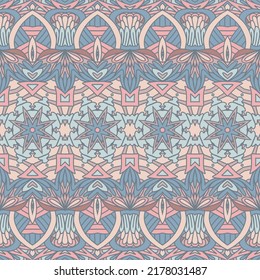Vector seamless pattern Ethnic natural muted color print ornamental design. Bohemian style background vintage