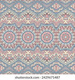 Vector seamless pattern Ethnic Scandinavian print ornamental design. Bohemian style natural muted color geometric background vintage