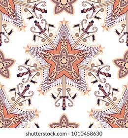 Vector seamless pattern ethnic style background. Vintage decorative texture for wallpapers, backgrounds and page fill. Indian, arabic motive.