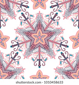 Vector seamless pattern ethnic style background. Vintage decorative texture for wallpapers, backgrounds and page fill. Indian, arabic motive.